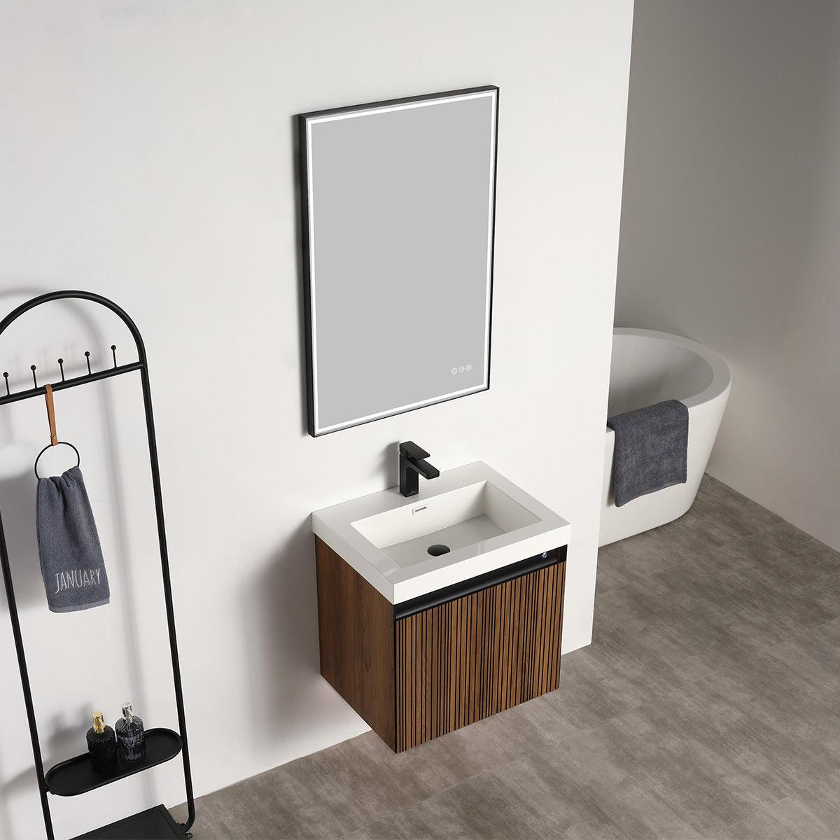 Blossom Lille 24" Brown Walnut Vanity with LED Lights & Soft-Close Drawers
