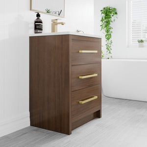Curio 24 in. Walnut Single Sink Bath Vanity with Carrara Quartz Top and Undermount Porcelain Sink