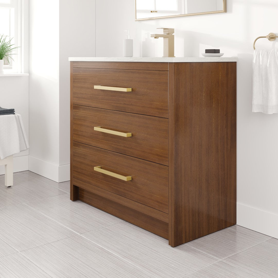 Curio 36 in. Walnut Single Sink Bath Vanity with Carrara Quartz Top and Undermount Porcelain Sink