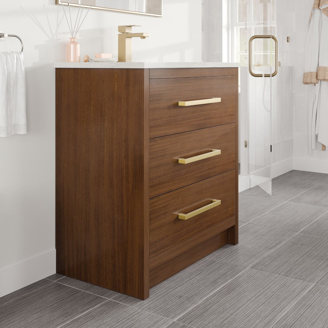 Curio 30 in. Walnut Single Sink Bath Vanity with Carrara Quartz Top and Undermount Porcelain Sink