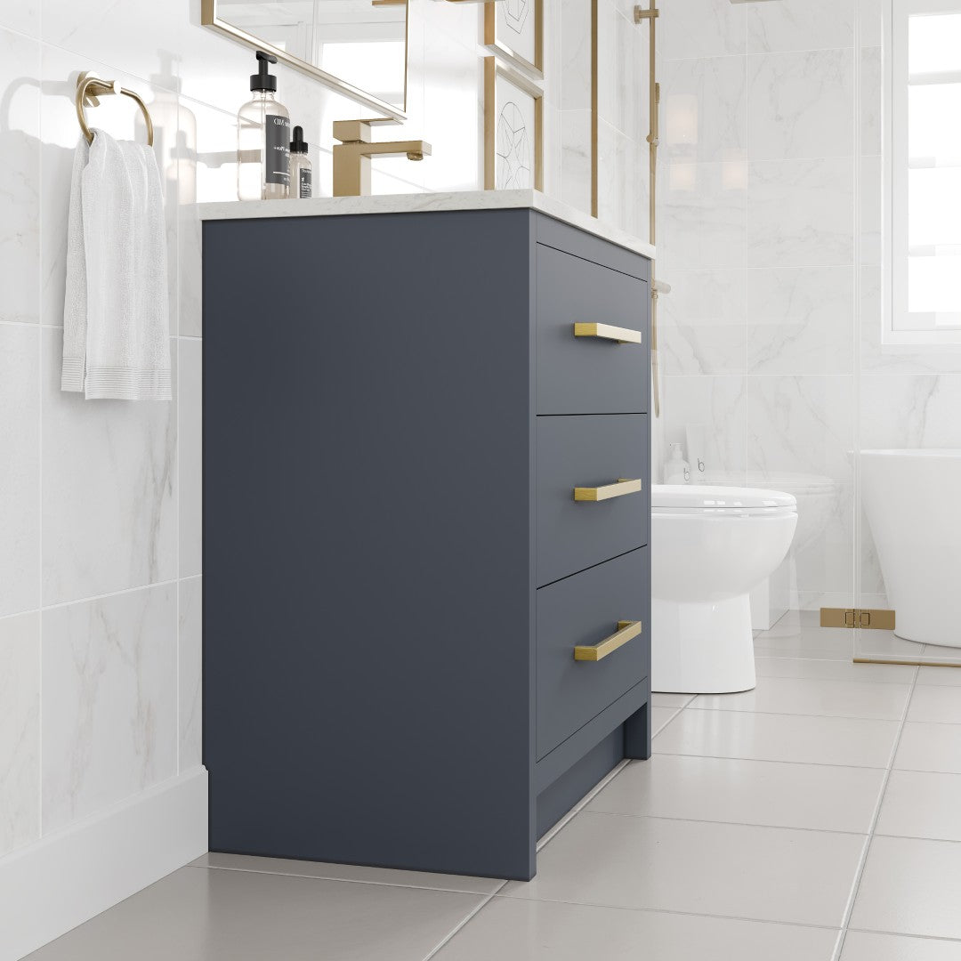 Curio 30 in. Dark Blue Single Sink Bath Vanity with Carrara Quartz Top and Undermount Porcelain Sink