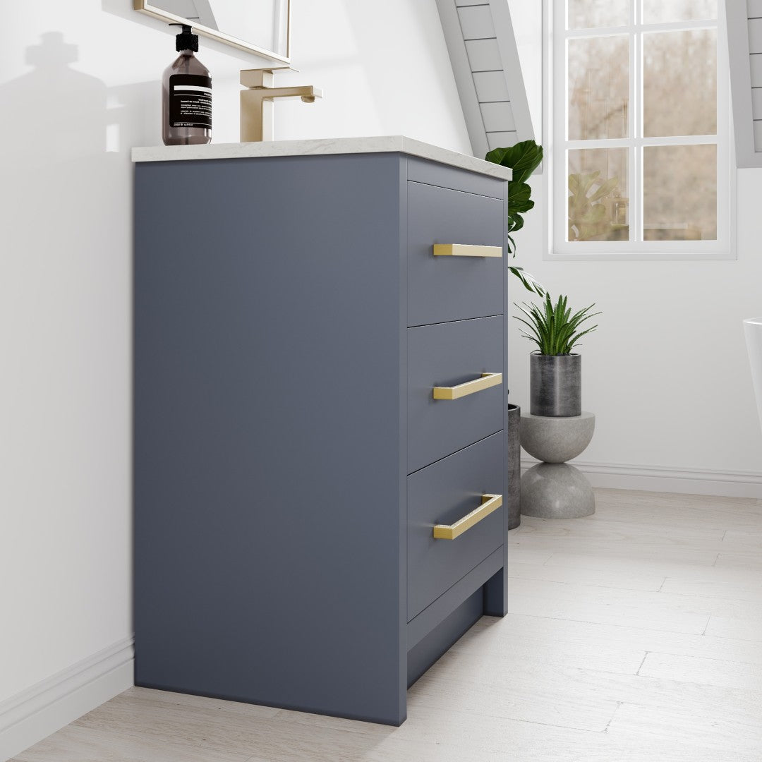 Curio 24 in. Dark Blue Single Sink Bath Vanity with Carrara Quartz Top and Undermount Porcelain Sink