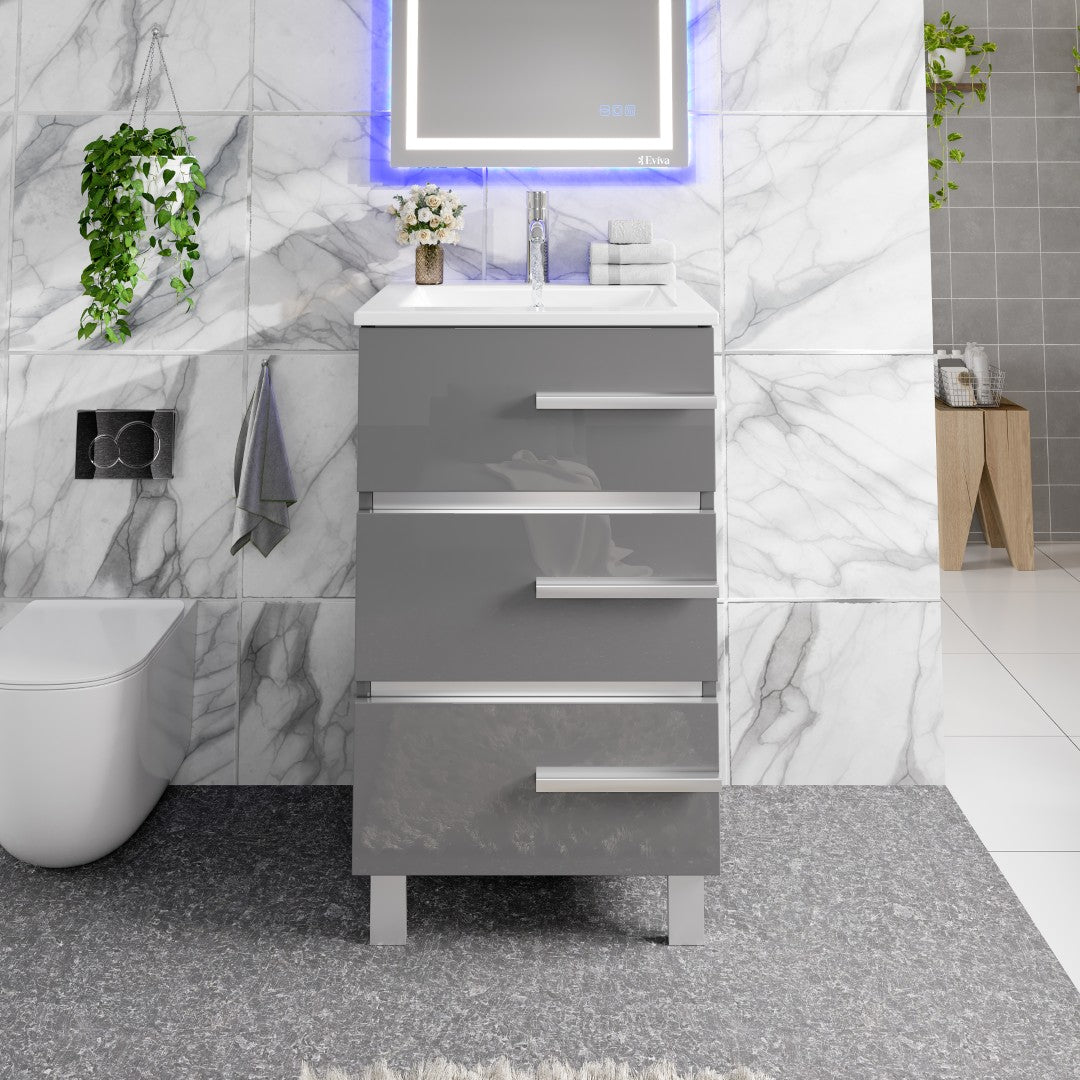 Deluxe 24 in. Gray Single Sink Bath Vanity with Porcelain Top and Integrated Sink