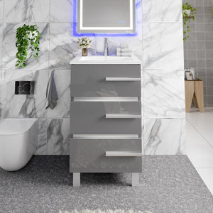 Deluxe 24 in. Gray Single Sink Bath Vanity with Porcelain Top and Integrated Sink