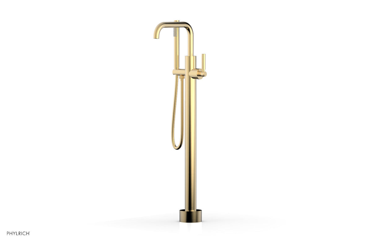 Phylrich D130-45-01-004 BASIC Tall Floor Mount Tub Filler - Lever Handle with Hand Shower D130-45-01 - Satin Brass