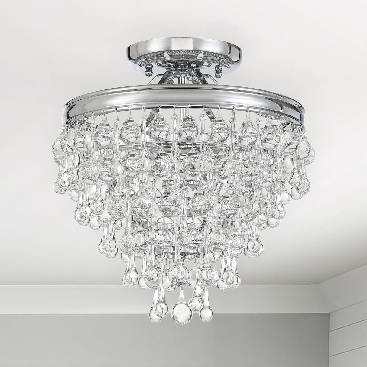 Calypso 3 Light Crystal Teardrop Polished Chrome Semi Flush Mount 130-CH_CEILING