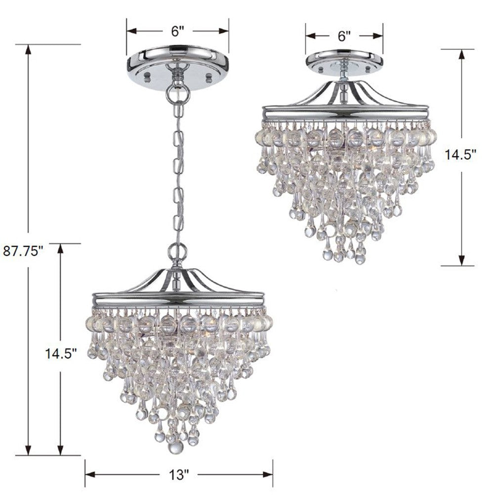 Calypso 3 Light Crystal Teardrop Polished Chrome Semi Flush Mount 130-CH_CEILING