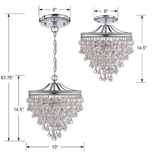 Calypso 3 Light Crystal Teardrop Polished Chrome Semi Flush Mount 130-CH_CEILING