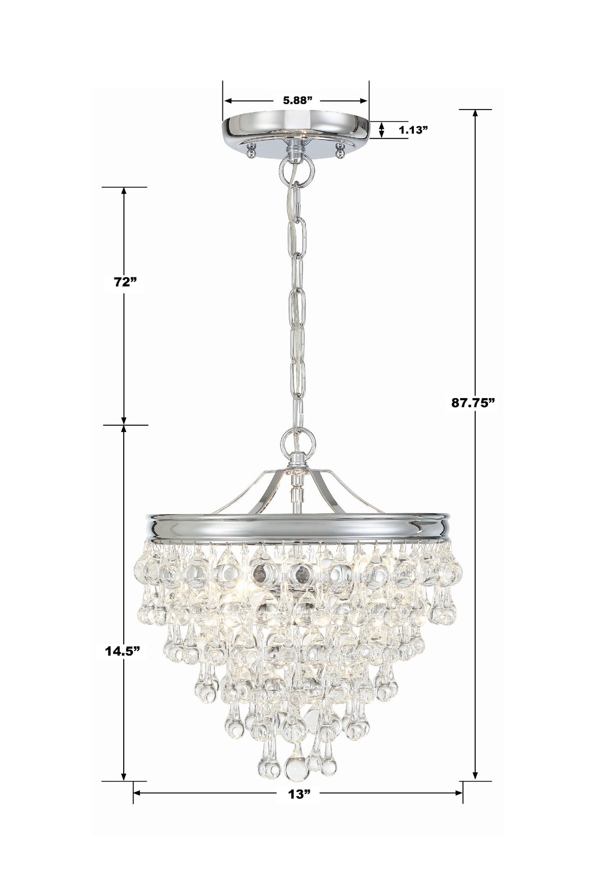 Calypso 3 Light Crystal Teardrop Polished Chrome Mini Chandelier 130-CH