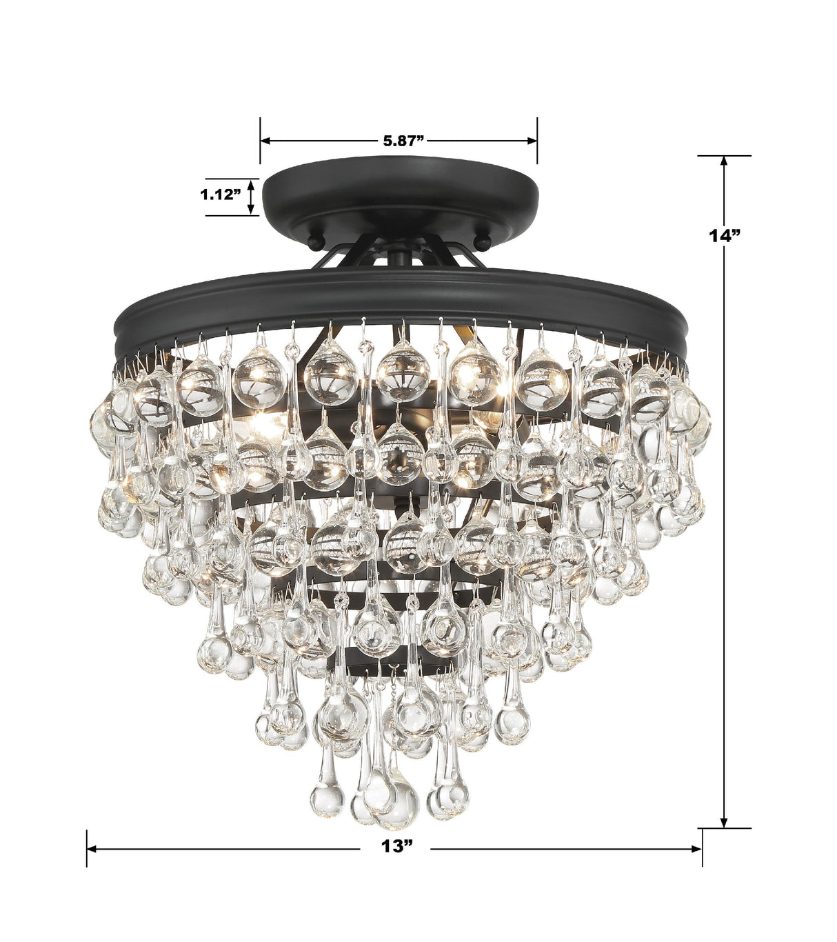 Calypso 3 Light Crystal Teardrop Polished Chrome Semi Flush Mount 130-CH_CEILING