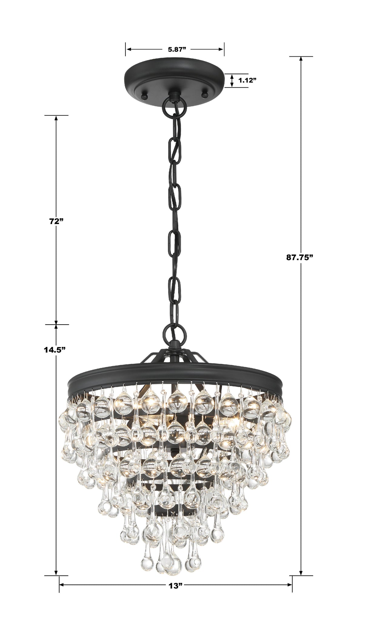 Calypso 3 Light Crystal Teardrop Polished Chrome Mini Chandelier 130-CH