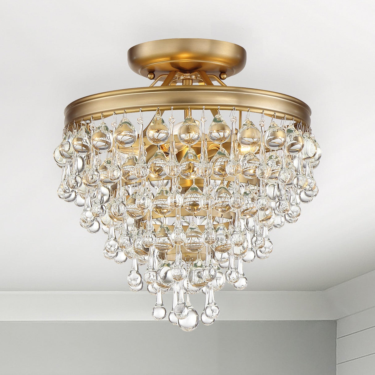 Calypso 3 Light Crystal Teardrop Polished Chrome Semi Flush Mount 130-CH_CEILING