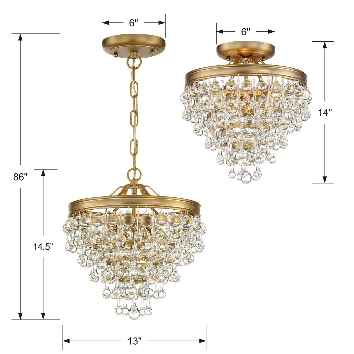Calypso 3 Light Crystal Teardrop Polished Chrome Semi Flush Mount 130-CH_CEILING