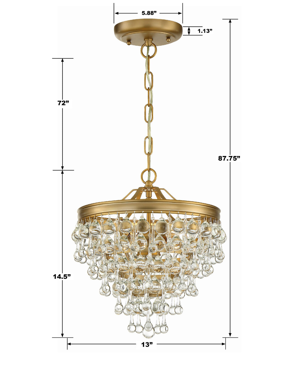 Calypso 3 Light Crystal Teardrop Polished Chrome Mini Chandelier 130-CH