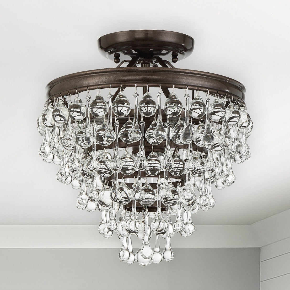 Calypso 3 Light Crystal Teardrop Polished Chrome Semi Flush Mount 130-CH_CEILING