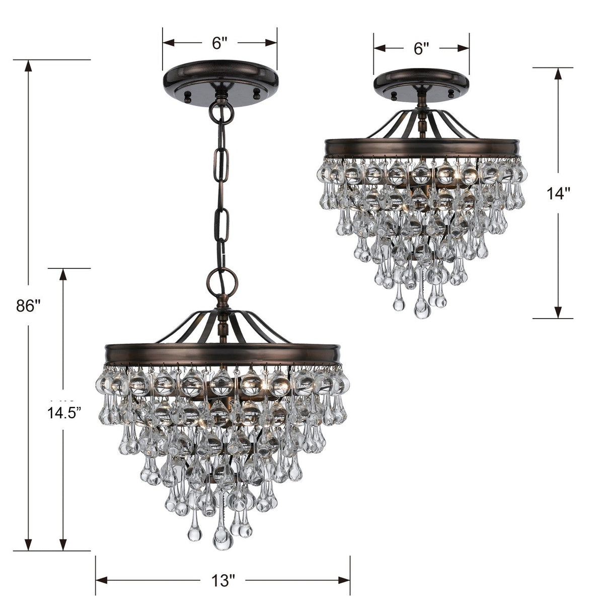 Calypso 3 Light Crystal Teardrop Polished Chrome Semi Flush Mount 130-CH_CEILING