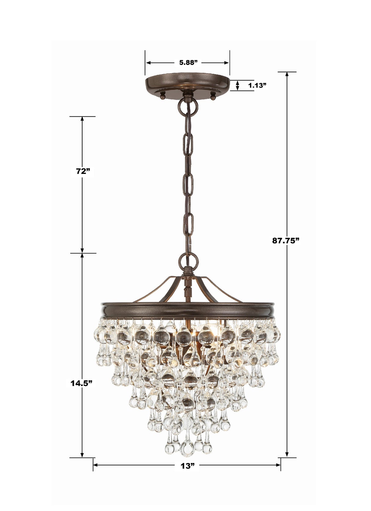 Calypso 3 Light Crystal Teardrop Polished Chrome Mini Chandelier 130-CH