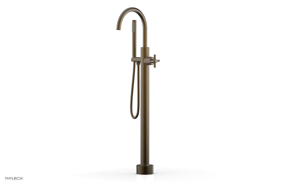 Phylrich D131-44-01-OEB BASIC Tall Floor Mount Tub Filler - Cross Handle with Hand Shower D131-44-01 - Old English Brass