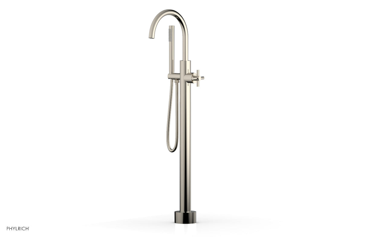 Phylrich D131-44-01-014 BASIC Tall Floor Mount Tub Filler - Cross Handle with Hand Shower D131-44-01 - Polished Nickel