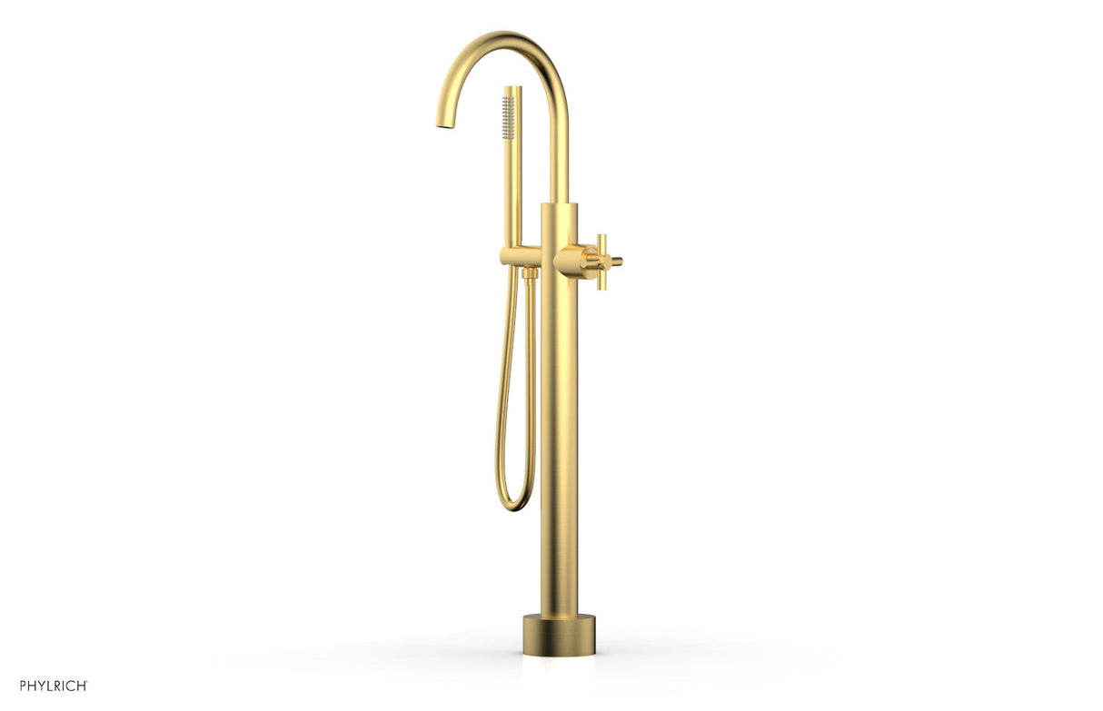 Phylrich D131-44-03-24B BASIC Low Floor Mount Tub Filler - Cross Handle with Hand Shower D131-44-03 - Burnished Gold