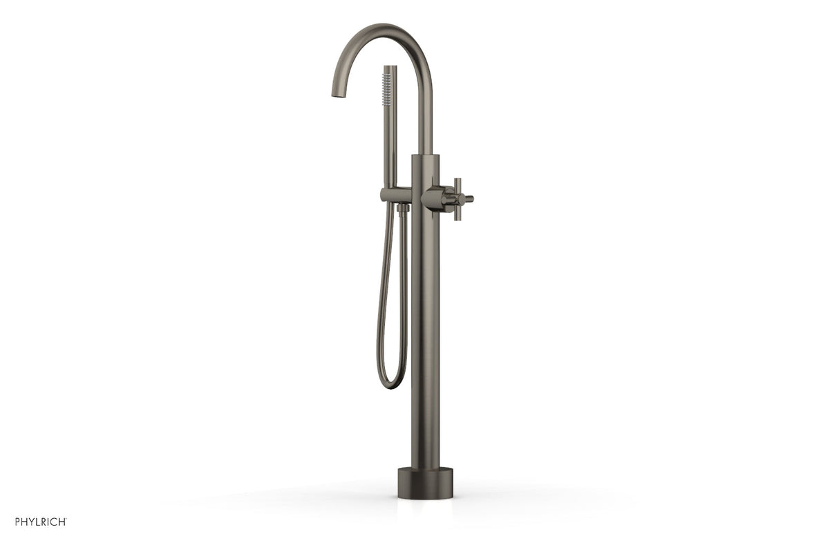 Phylrich D131-44-03-15A BASIC Low Floor Mount Tub Filler - Cross Handle with Hand Shower D131-44-03 - Pewter