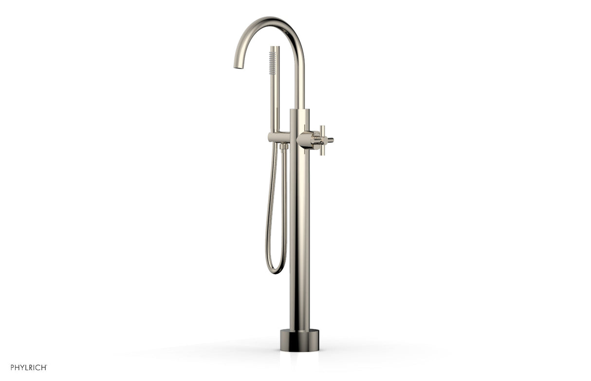Phylrich D131-44-03-014 BASIC Low Floor Mount Tub Filler - Cross Handle with Hand Shower D131-44-03 - Polished Nickel