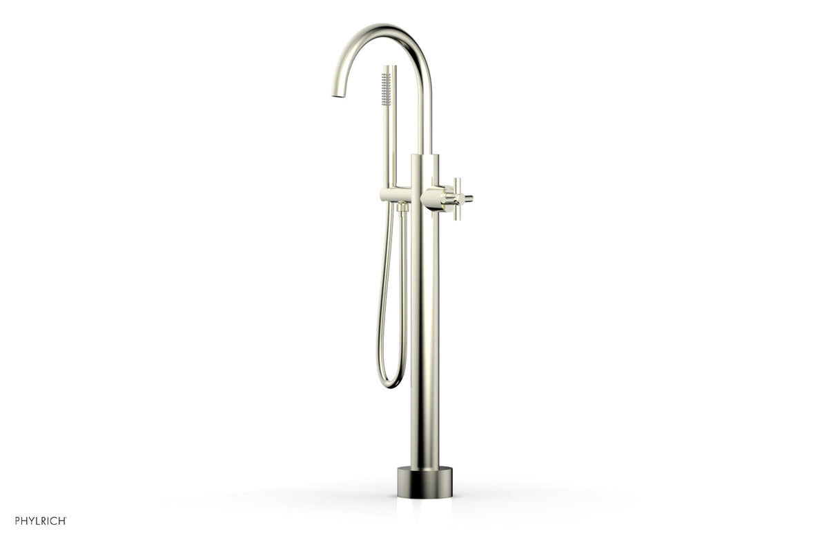 Phylrich D131-44-03-015 BASIC Low Floor Mount Tub Filler - Cross Handle with Hand Shower D131-44-03 - Satin Nickel