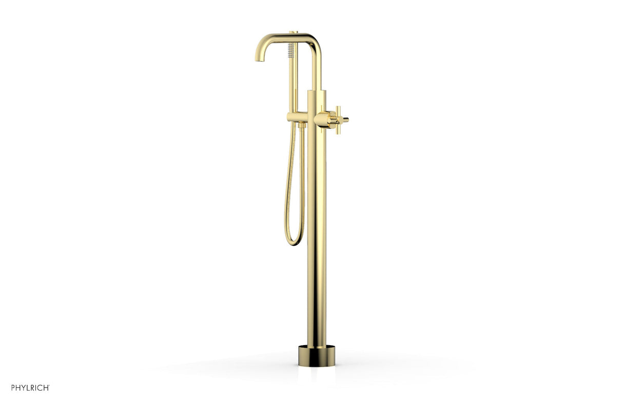 Phylrich D131-45-01-003 BASIC Tall Floor Mount Tub Filler - Cross Handle with Hand Shower D131-45-01 - Polished Brass