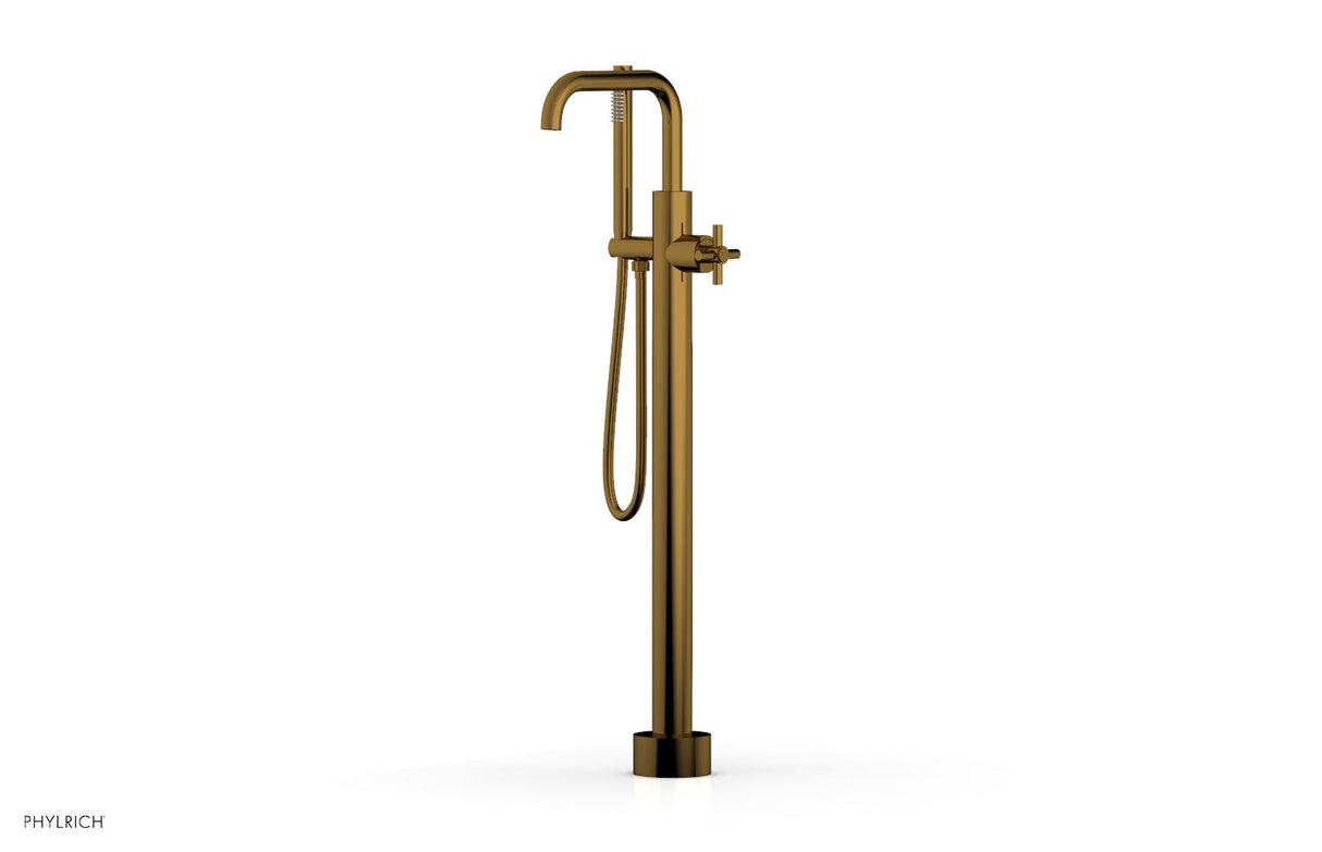 Phylrich D131-45-01-002 BASIC Tall Floor Mount Tub Filler - Cross Handle with Hand Shower D131-45-01 - French Brass