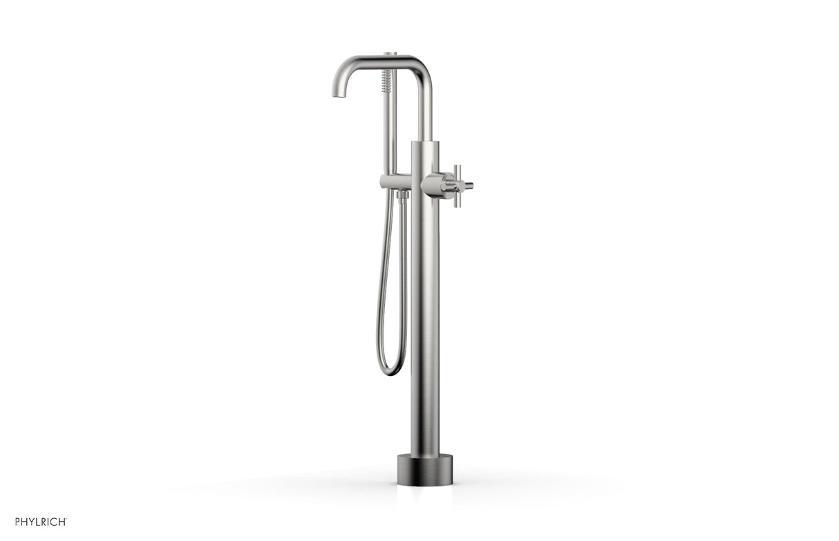 Phylrich D131-45-03-26D BASIC Low Floor Mount Tub Filler - Cross Handle with Hand Shower D131-45-03 - Satin Chrome