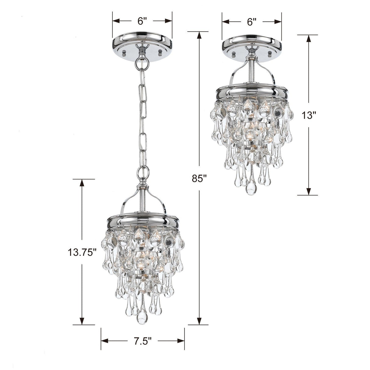 Calypso 1 Light Crystal Teardrop Polished Chrome Semi Flush Mount 131-CH_CEILING