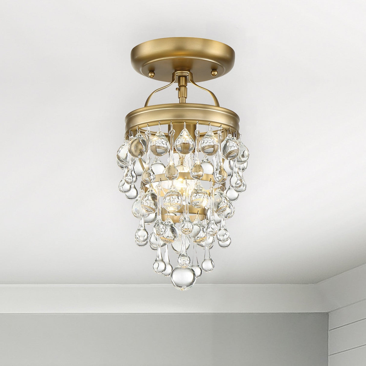 Calypso 1 Light Crystal Teardrop Vibrant Gold Semi Flush Mount 131-VG_CEILING