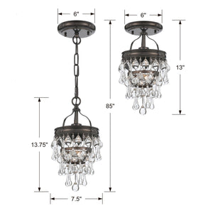 Calypso 1 Light Crystal Teardrop Polished Chrome Semi Flush Mount 131-CH_CEILING