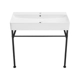 Carre 36" Ceramic Console Sink White Basin Black Legs