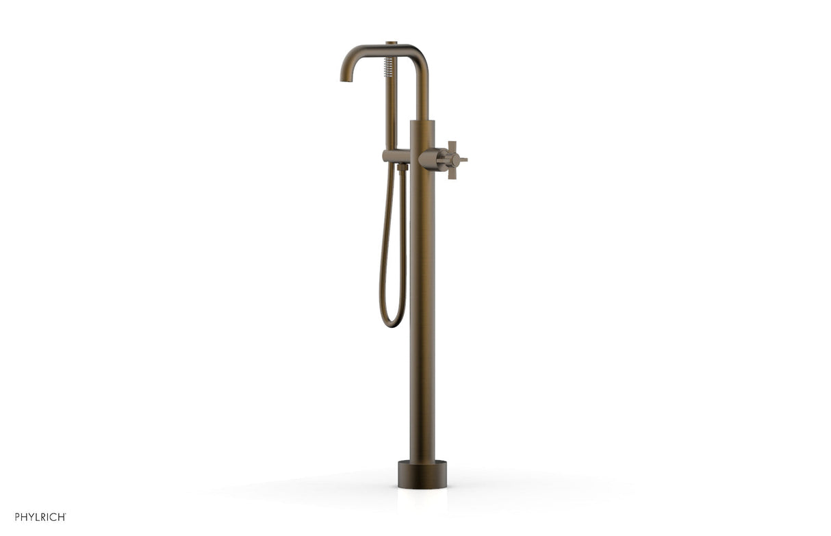 Phylrich D132-45-01-OEB BASIC Tall Floor Mount Tub Filler - Cross Handle with Hand Shower D132-45-01 - Old English Brass