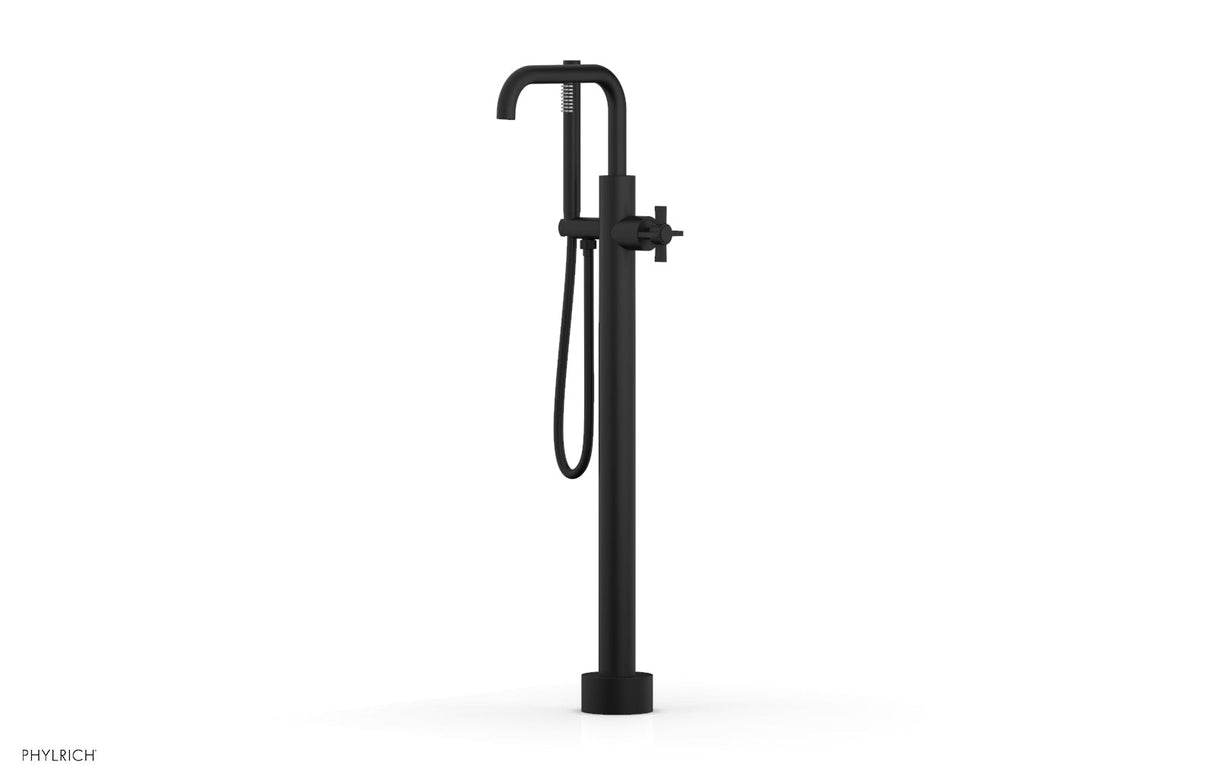 Phylrich D132-45-01-040 BASIC Tall Floor Mount Tub Filler - Cross Handle with Hand Shower D132-45-01 - Matte Black