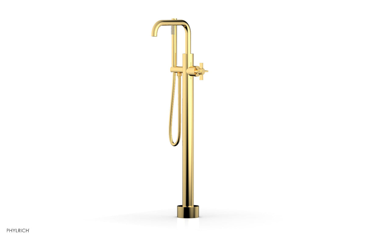 Phylrich D132-45-01-025 BASIC Tall Floor Mount Tub Filler - Cross Handle with Hand Shower D132-45-01 - Polished Gold