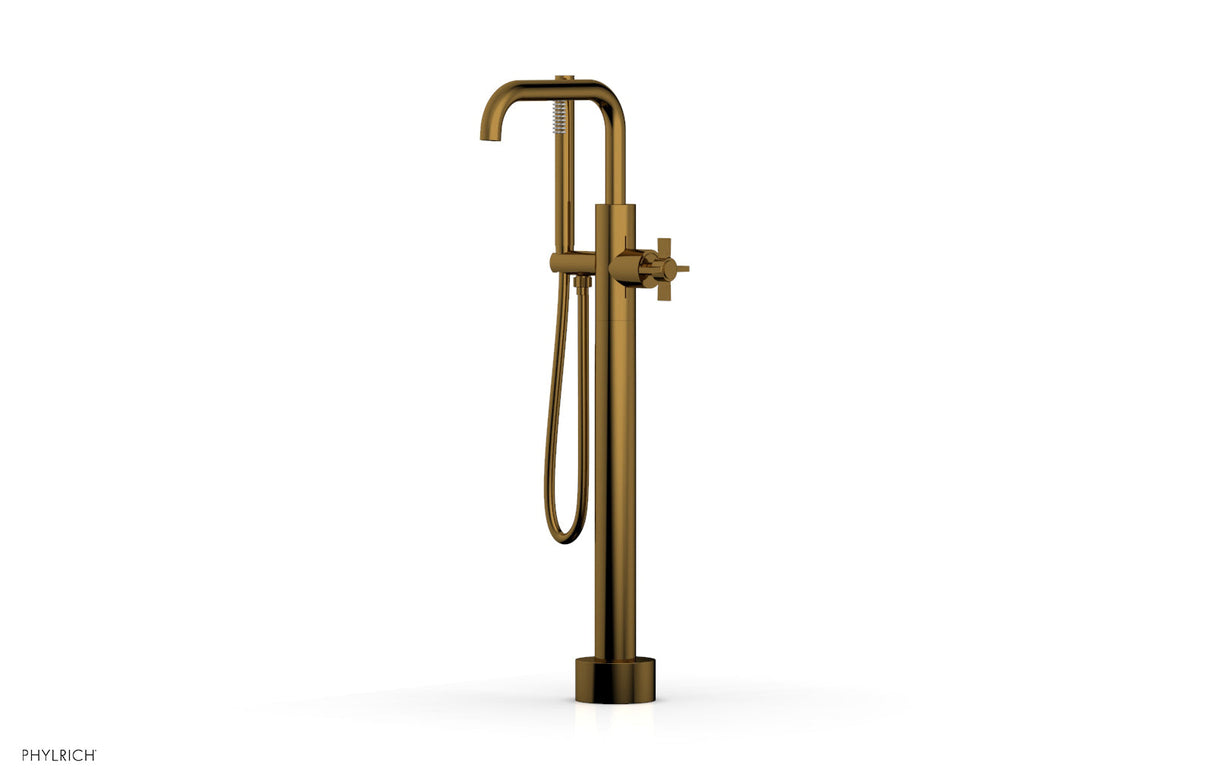 Phylrich D132-45-03-002 BASIC Low Floor Mount Tub Filler - Cross Handle with Hand Shower D132-45-03 - French Brass