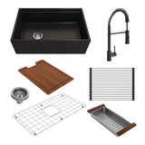 BOCCHI 1344-004-2020MB Kit: 1344 Contempo Step-Rim Apron Front Fireclay 30 in. Single Bowl Kitchen Sink with Integrated Work Station & Accessories w/ Livenza 2.0 Faucet