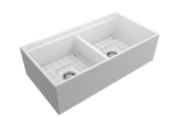 BOCCHI 1348-002-0120 Contempo Step-Rim Apron Front Fireclay 36 in. Double Bowl Kitchen Sink with Integrated Work Station & Accessories in Matte White