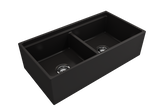 BOCCHI 1348-004-0120 Contempo Step-Rim Apron Front Fireclay 36 in. Double Bowl Kitchen Sink with Integrated Work Station & Accessories in Matte Black