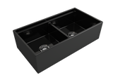 BOCCHI 1348-005-0120 Contempo Step-Rim Apron Front Fireclay 36 in. Double Bowl Kitchen Sink with Integrated Work Station & Accessories in Black