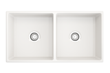 BOCCHI 1350-001-0120 Contempo Apron Front Fireclay 36 in. Double Bowl Kitchen Sink with Protective Bottom Grids and Strainers in White