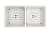 BOCCHI 1350-001-0120 Contempo Apron Front Fireclay 36 in. Double Bowl Kitchen Sink with Protective Bottom Grids and Strainers in White