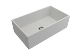 BOCCHI 1352-002-0120 Contempo Apron Front Fireclay 33 in. Single Bowl Kitchen Sink with Protective Bottom Grid and Strainer in White