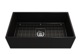 BOCCHI 1352-004-0120 Contempo Apron Front Fireclay 33 in. Single Bowl Kitchen Sink with Protective Bottom Grid and Strainer in Matte Black