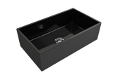 BOCCHI 1352-005-0120 Contempo Apron Front Fireclay 33 in. Single Bowl Kitchen Sink with Protective Bottom Grid and Strainer in Black