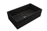 BOCCHI 1353-004-0120 Vigneto Apron Front Fireclay 33 in. Single Bowl Kitchen Sink with Protective Bottom Grid and Strainer in Matte Black