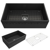 BOCCHI 1353-020-0120 Vigneto Apron Front Fireclay 33 in. Single Bowl Kitchen Sink with Protective Bottom Grid and Strainer in Matte Dark Gray