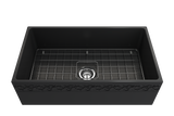 BOCCHI 1353-020-0120 Vigneto Apron Front Fireclay 33 in. Single Bowl Kitchen Sink with Protective Bottom Grid and Strainer in Matte Dark Gray